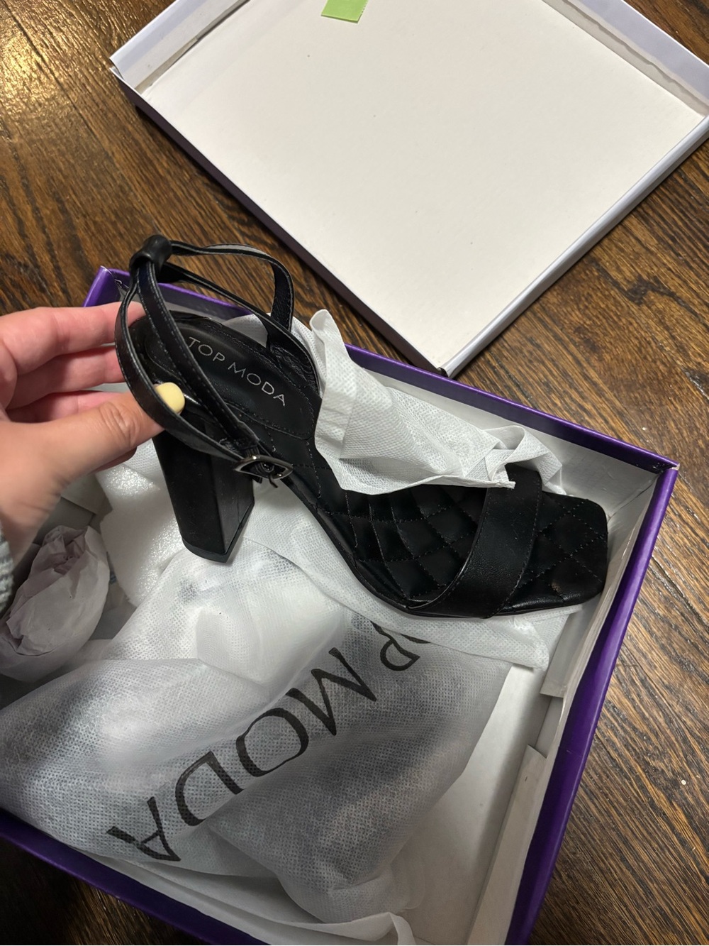 TOP Moda , NWT Black Quilted Strappy Block Heels, Size 7 1/2